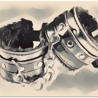 An illustration of handcuffs in dull shades.