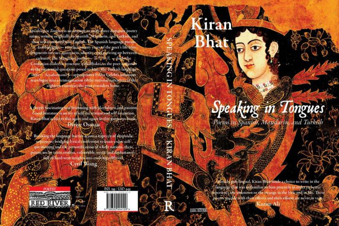 Cover spread of Kiran Bhat's collection of poetry Speaking in Tongues. 