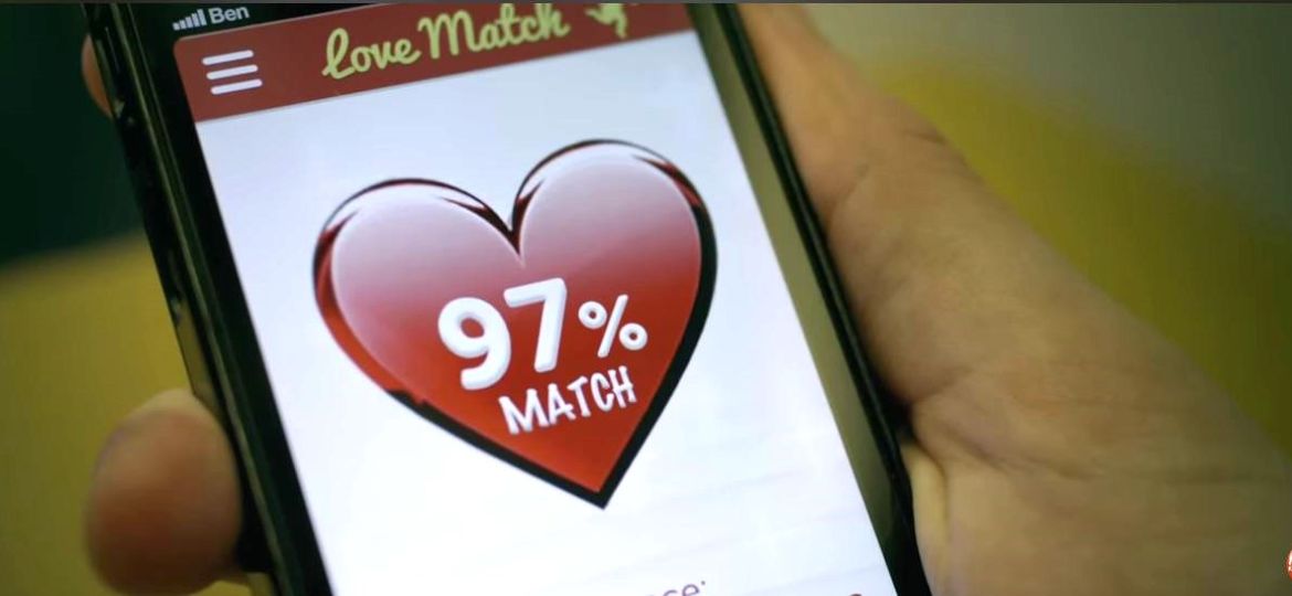 An image from the film showing the 97% match notification.