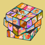 An illustration of a rubik's cube with various portrayal of beauty and intimacy