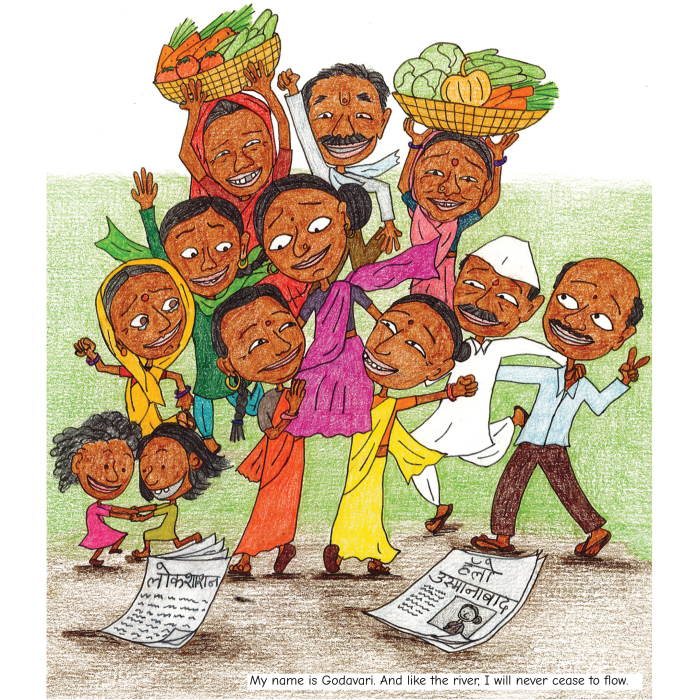 A panel from the comic Raindrop in the Drought: Godavari Dange