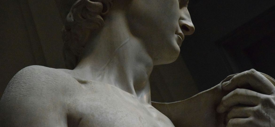 A close up of Michelangelo’s David