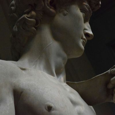 A close up of Michelangelo’s David