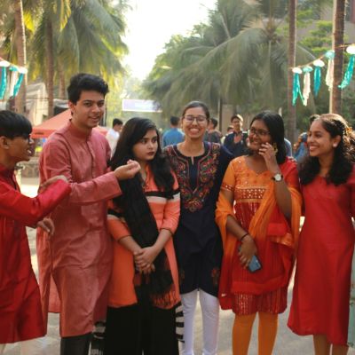 A group of friends in a festive mood