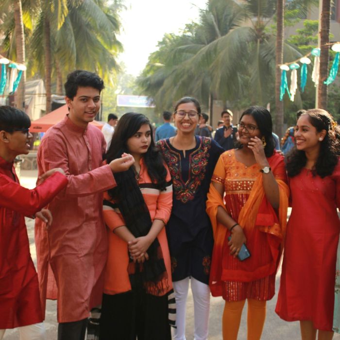 A group of friends in a festive mood