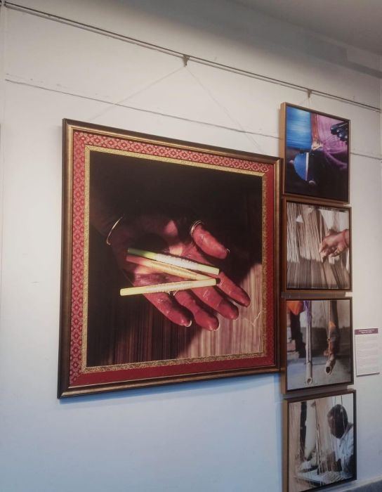 A gallery of close up photos portraying the work at a handloom
