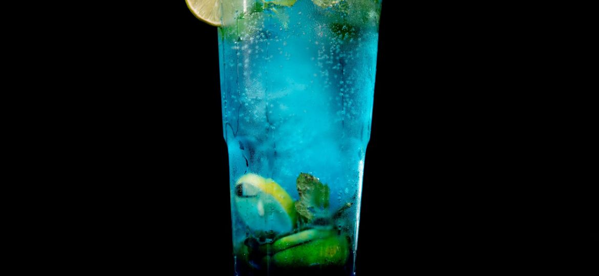 A glass of blue margarita