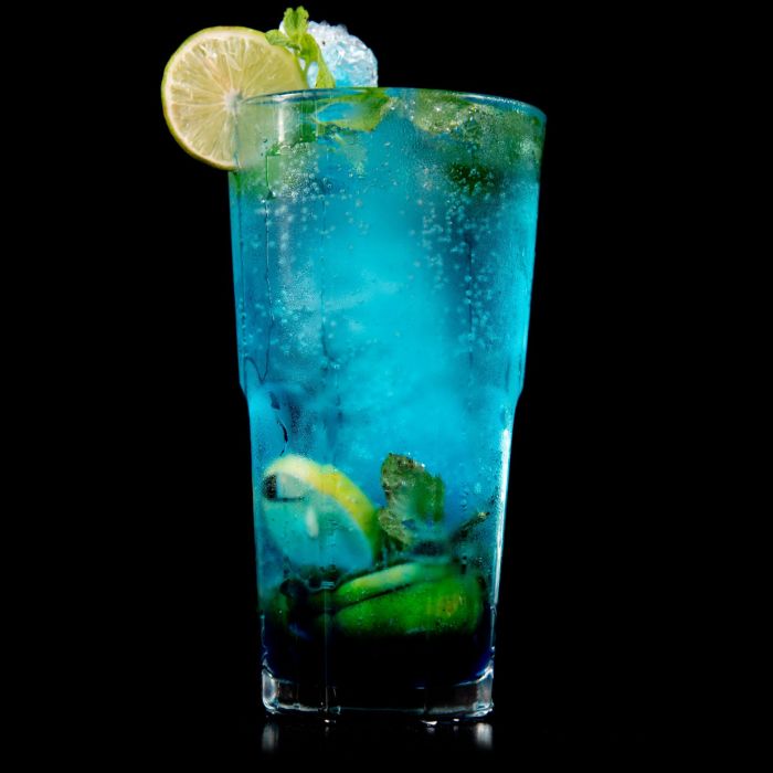 A glass of blue margarita