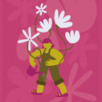 An illustration of a character trying holding onto flowers. About growth. BY Olga Mrozek for IPPF x Fine Acts