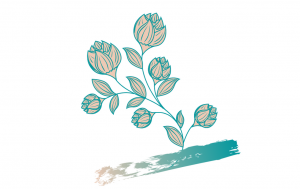 sea green and light peach leaves and flowers